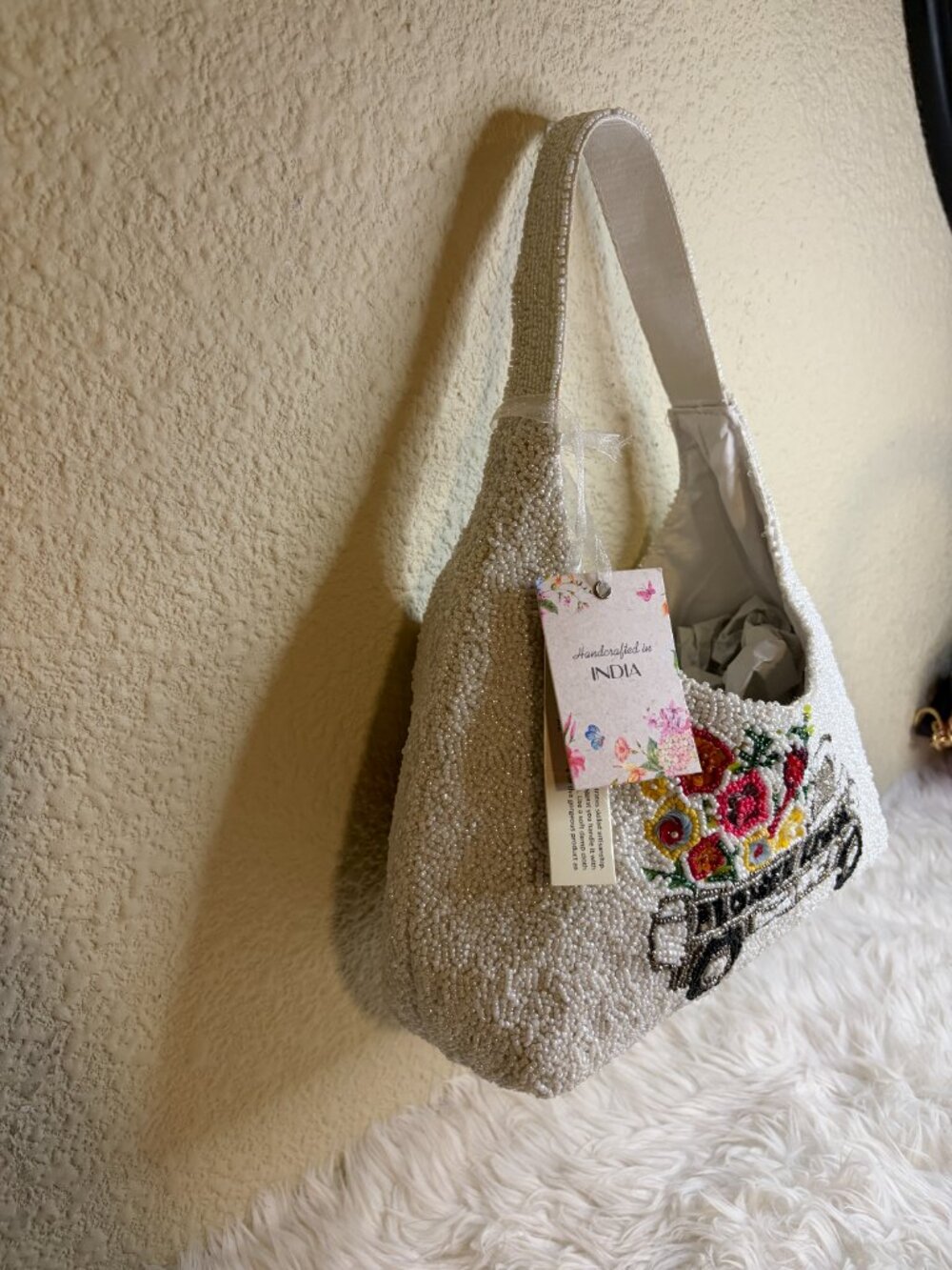 Viral Flower Truck Beaded Shoulder Bag Hand Beaded India Floral Purse NWT - Picture 3 of 8